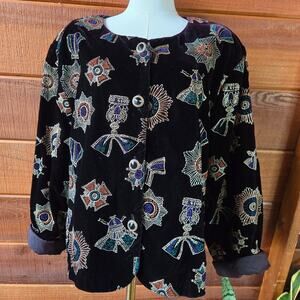 Brittany Nicole II Women Vtg 90s Avante Garde Whimsigoth Black Velvet Jacket 22W